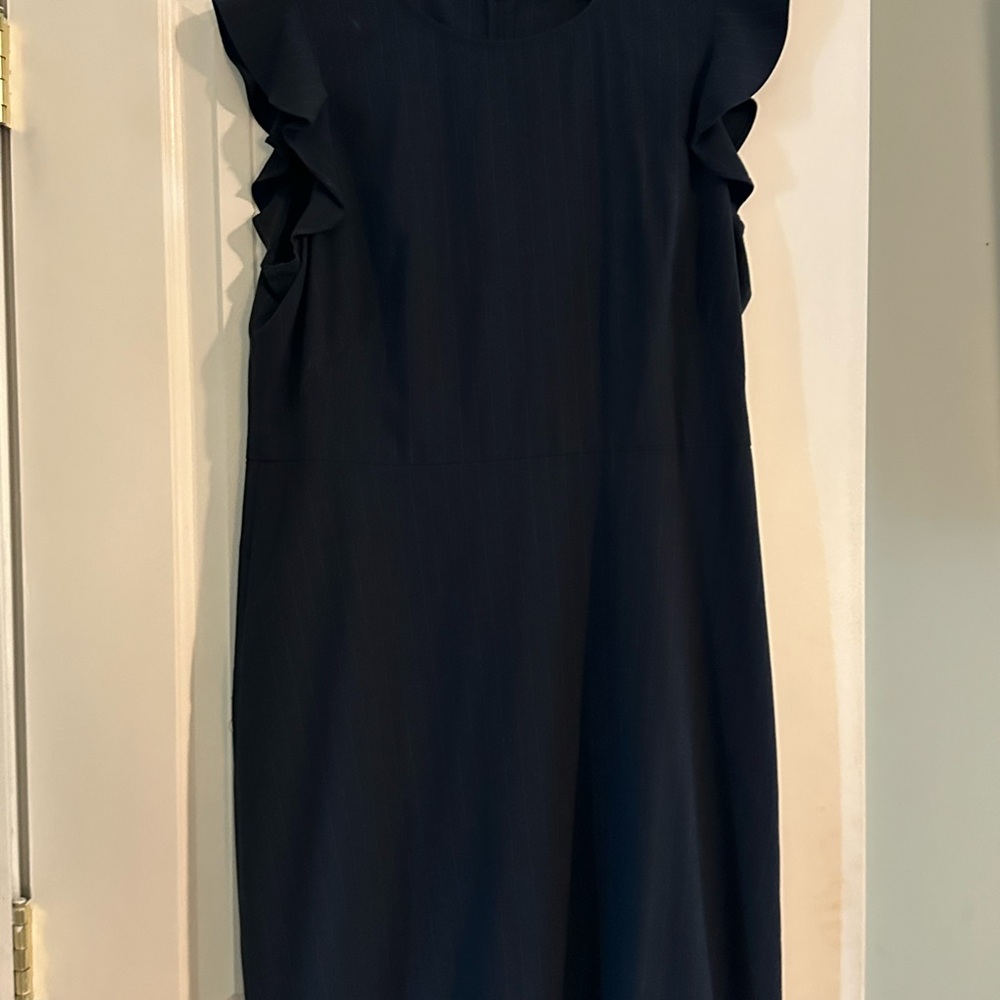 LOFT Navy Pinstripe Ruffle Sleeve Mini Dress